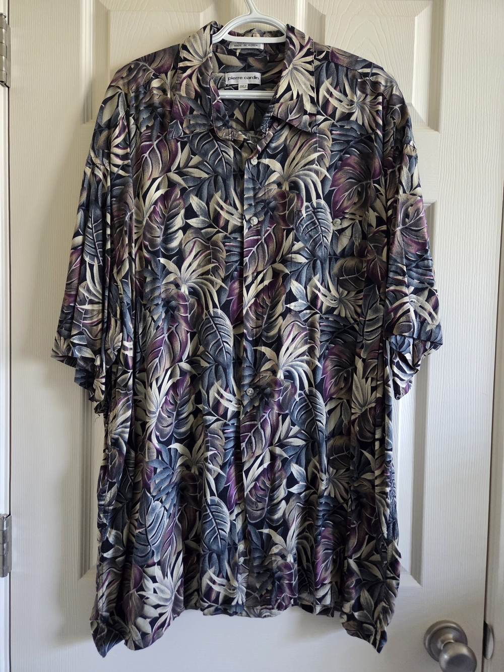 Pierre Cardin Men Long Sleeve Tropical Leaf Shirt - Black & Purple